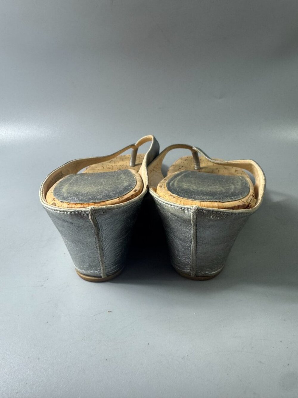 Authentic Christian Louboutin Silver Metallic Leather Cork Wedges, Size 41 - Picture 6 of 14